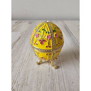 jeweled egg trinket rhinestone‎ box yellow spring flowers